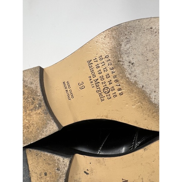 Maison‎ Margiela Tabi Loafers Size 39 Black Split Toe Leather Shoes Italy Patent - Picture 12 of 13
